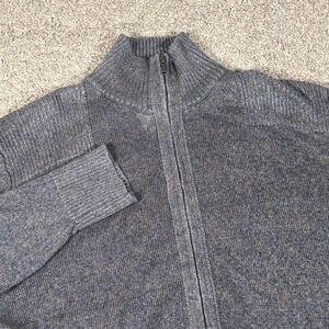 Banana Republic Linen Full Zip Sweater Mens XL Gray Knit Mock Neck